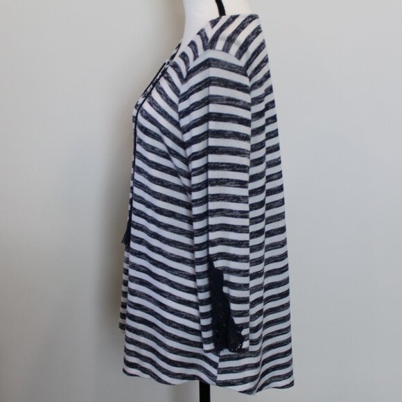 New Direction Navy/White Striped Top 3/4 Sleeves Sz Large - Picture 7 of 9